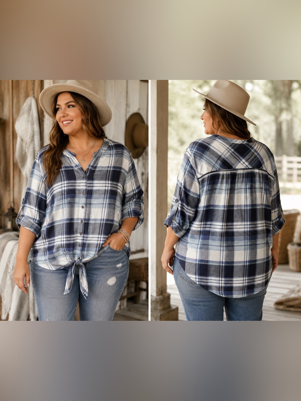 KNOX ROSE Plaid Button Down Top NWT